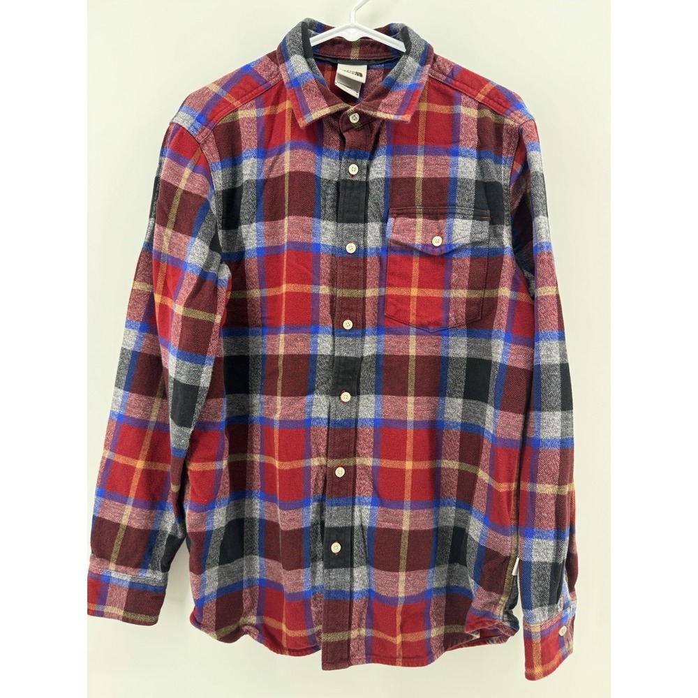 The North Face Plaid Flannel Button-Up Shirt Pockets Red/Blue/Gray Men's M